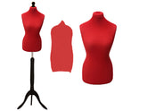 Display Guru Female Uk Size 18/20 Dressmakers Tailors Dummy Mannequin, Red Torso Bust With Black Wood Tripod Stand